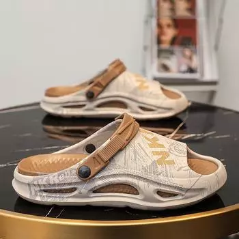 Fashion Men s Slippers Summer Wear 2024 Thick Bottom Sandals Leisure Sports Non-slip Soft Sole Outdoor Breathable Beach Sandals for Men 39-40 чёрный