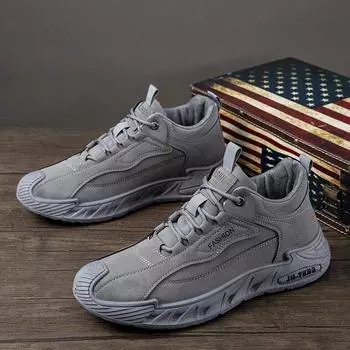 Fashion Men s Sneakers Autumn Winter Warm Casual Platform Boots Non-Slip Wear-Resistant Work Shoes Outdoor Walking Soft Bottom Sneakers 39 хаки