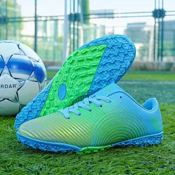 Fashion Men s Soccer Shoes TF Non-Slip Turf Soccer Cleats Training Shoes Personalized Design Comfortable Sneakers Low Top Football Boots 35 синий