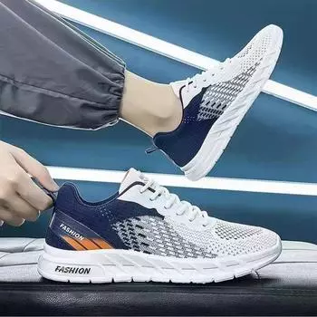 Fashion Men s Sports Shoes 2024 Fashion Mesh Breathable Comfortable Lightweight Trendy Soft Sole Student Lace Up Casual Sneakers Shoes 39 светло-синий