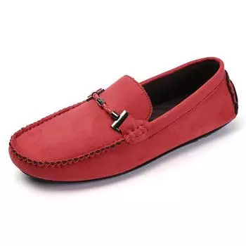 Fashion Men s Suede Shoes Soft Soles Comfortable Men s Flat Shoes Commuting To Work Casual Shoes Trendy Red Men‘s Loafers Driving Shoes 39 красный