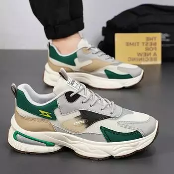 fashion Men s Summer 2024 Breathable Mesh Dad Shoes Fashion Thick Soled Sports Board Shoes Flat Casual Platform Vulcanized Sneakers 39 зелёный