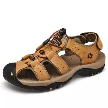 Fashion Men s summer leather men s casual sneakers Outdoor men s leather sandals Beach shoes Roman shoes plus size39-48 39