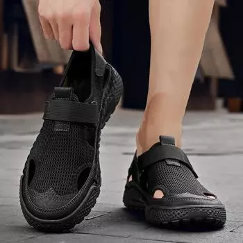 Модные мужские летние новые сетчатые дышащие сандалии, модные и удобные мужские уличные альпинистские туфли, противоскользящие и для ходьбы по воде 38 бежевый