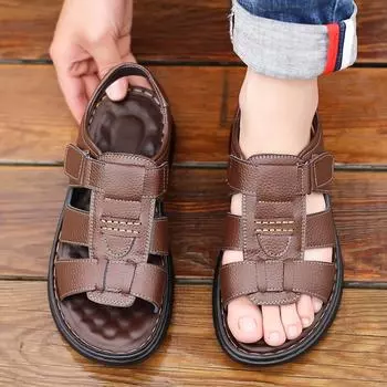 Модные мужские летние сандалии из искусственной кожи, легкие дышащие пляжные сандалии 2024 года, новые модные повседневные тапочки для мужчин, нескользящие сандалии 38 чёрный