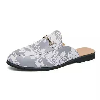 Fashion Men s Summer Shoes Leisure Men Half Slippers High Quality Men Leather Casual Shoes Loafers Flip Flops Lightweight Flats Sandals US5.5 (EU37) чёрный