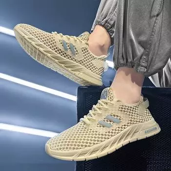 Fashion Men s Summer Sneakers Outdoor Sports Mans Breathable Casual Lightweight Sneaker for Man Driving Personality Main Push 39 бежевый