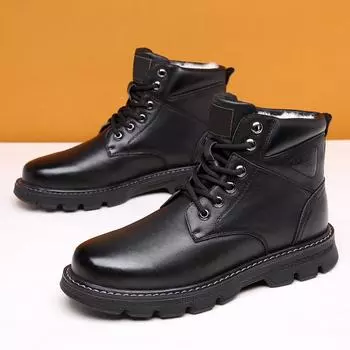 Fashion Men s trends Boots Leather Shoes High Top Fashion Motorcycle Winter Cashmere Men s Boots British Boots for Men Free Shipping 39