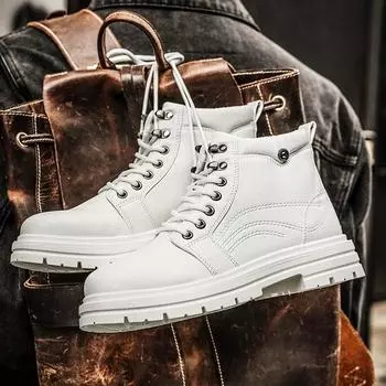 Fashion Men s White Boots Autumn Winter Motorcycle Ankle Boots for Men Trend Street Tooling Shoes Men Leather Boots Botas Hombre 39