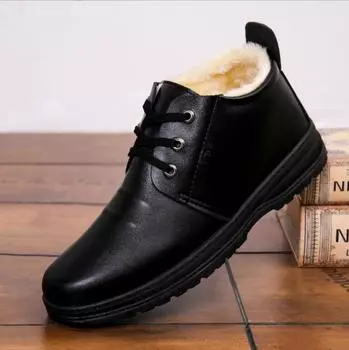 Fashion Men s Winter Cotton Shoes Plus Warm Cotton Leather Shoes Waterproof Men s Cotton Shoes High Top Snow Boots 38 чёрный