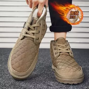 Fashion Men s Winter Plus Velvet Cotton Shoes Lace-up Cold-proof Warm Male Ankle Boots Fashion Casual and Comfortable Outdoor Snow Boots 39 хаки