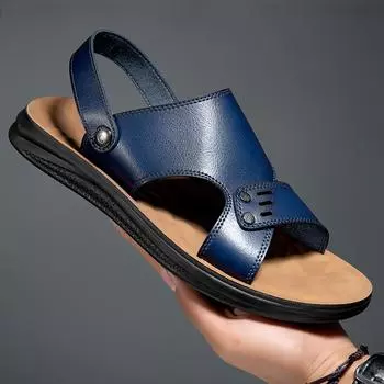Fashion Men Sandals 2024 Summer Fashion Man Beach Leather Sandals Luxury Sandals Men Outdoor Beach Casual Shoes Cheap Male Sandals 38 чёрный