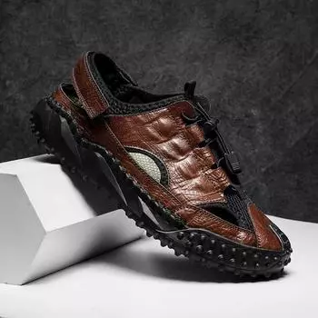 Fashion Men Sandals Genuine Leather outdoor Summer Mens Causal Shoes Beach Sandals Man Fashion Casual Sneakers for men 38 серый