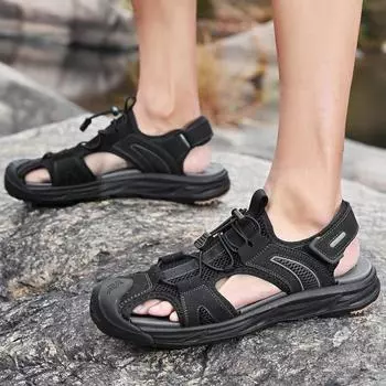 Fashion Men Sandals Hollow Summer Men Casual Shoes Non-slip Platform Sneakers Mesh Versatile Breathable Running Sports Sandals 38 чёрный