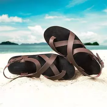 Fashion Men Sandals PU Slim Strap Combination Buckle Comfortable Classic Anti Slip Beach Sandals 37 коричневый
