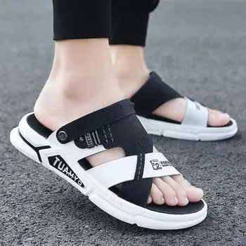 Модные мужские сандалии из водонепроницаемой кожи двойного назначения, новые шлепанцы, мужские трендовые тапочки для вождения, летние дезодорирующие тапочки для отдыха на природе 7 серый