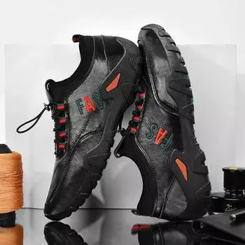 Fashion Men Shoe Autumn New Waterproof Safety Shoes Antiskid Leather Dress Shoes Man Trendy Versatile Running Shoes Zapatillas De Hombre 38 чёрный