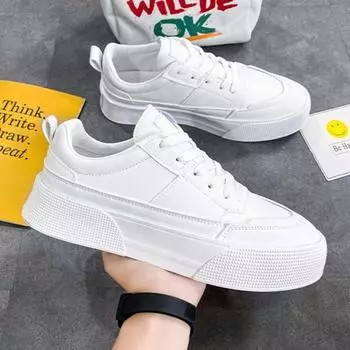 Fashion Men Shoes 2024Autumn New Fashion PU Leather Casual Shoes Comfortable Platform Sneakers Walking Running Shoes Tenis Masculinos 39 белый