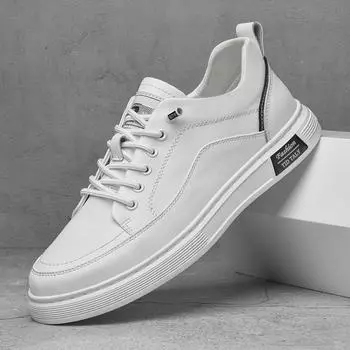 Fashion Men Shoes Casual White Sneakers High Quality Leisure Walk Leather Fashion Shoes Men Comfy Skateboard Vulcanized Footwear 38 чёрный