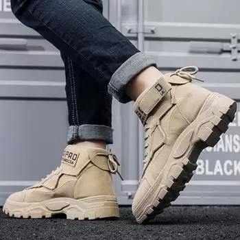 Fashion Men Shoes Spring and Autumn New High Top Men Korean Style Thick Soled Wear Resistant Short Boots Casual Shoes for Women 39 чёрный