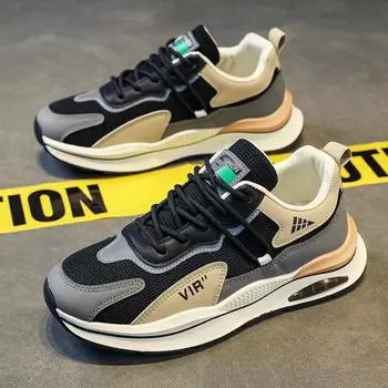 Fashion Men Shoes Spring Summer Light Breathable Thickness Sneakers Hot Sale Old Dad Shoe Student No Slip Damping Tenis Trainers 39 чёрный