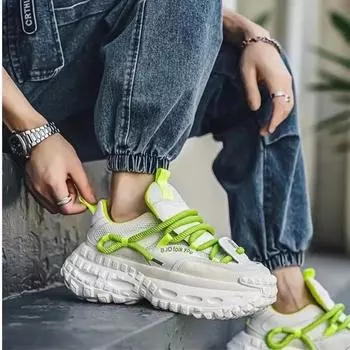 Fashion Men Sneakers 2024 Autumn New Style Thick Sole Breath Comfort Casual Height Increasing Shoes Mesh White Wear-resistant Shoes 39 белый