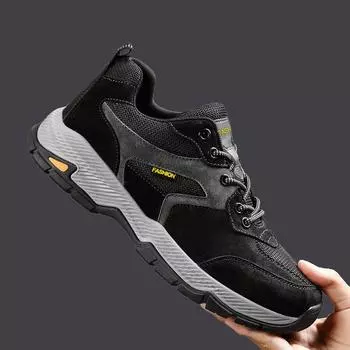 Fashion Men Sneakers Casual Breathable Hiking Walking Shoes Man Outdoor Fashion Leather Anti-slip Climbing Trekking Sneakers Footwears 39 коричневый