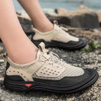 Модные мужские кроссовки из сетчатой ткани, дышащая черная обувь, модная дышащая спортивная мужская обувь для активного отдыха, износостойкая повседневная обувь для мужчин 7 бежевый