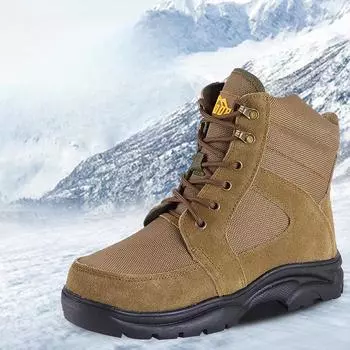 Fashion Men Snow Boots Winter Thick Warm Wool Boots High Quality Cowhide Cotton Boots for Men Mid-tube Outdoor Casual Shoe Large Size 45 38 хаки