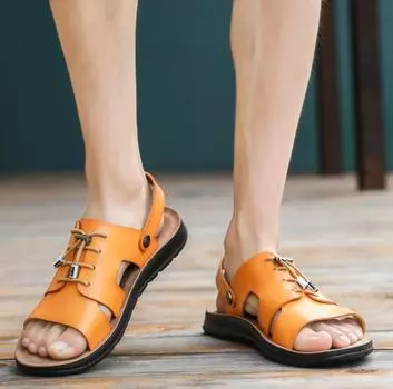 Fashion Men Split Leather Sandals Men Summer Shoes Summer New Large Size 39-46 Men s Slippers Fashion Male Casual Slip On Beach Footwear 39 коричневый