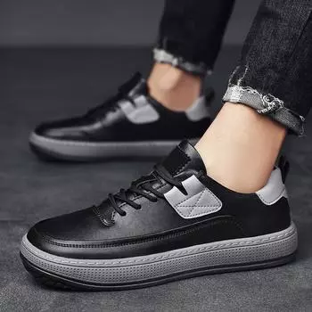Fashion Men Sports Shoes Trendy Black Men lace up oxfords Breathable black white Business Leather Casual Shoes men Anti Slip Shoes 38 чёрный