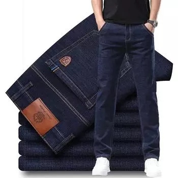 Fashion Men Stretch Loose Straight Jeans Casual Elastic Slim Fit Denim Pants Male Business Trousers Large Size 28 40 40