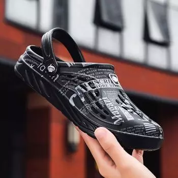 Fashion Men Summer Shoes Sandals Men s Holes Sandals Hollow Breathable Flip Flops Water Shoes Fashion Beach Slippers Big Size 49 Zapatos 38 чёрный