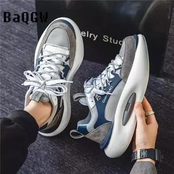 Fashion Men Thick Sole Running Shoes Casual Mesh Breathable Height Increased Platform Sports Workout Shoes Male Chunky Sneakers 39