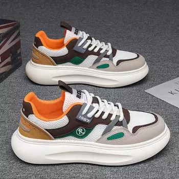 Fashion Men Vulcanized Shoes New Fashion Thick Sole Mesh Breathable Lace Up Lightweight Running Casual Men Shoes Zapatillas Hombre 39 оранжевый