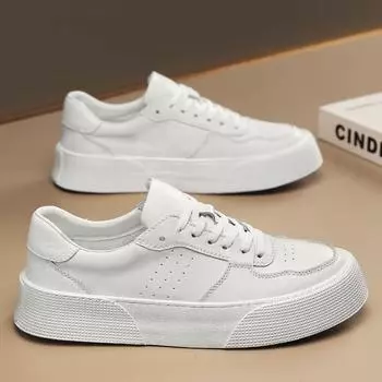 Fashion Men Vulcanized Shoes New Spring Breathable Versatile Casual Leather Thick Soled Wear Resistant Thick Soled Sports Shoes for Men 39 белый