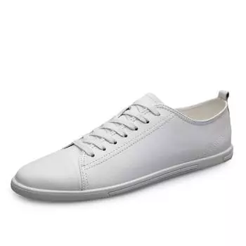Fashion Men White Sneakers Laced Sneakers Men Low Top Casual Snearkers Skateboard Shoes Vulcanized Shoes Classic Genuine Leather 37 белый