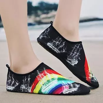 Fashion Men Women Water Barefoot Shoes Personalized Design Beach Shoes Quick Dry Breathable Sports Sandals Casual Shoes Light Sandals 46 39-40 черный белый