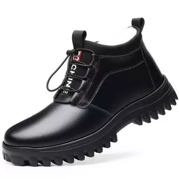 Fashion Men Wool Fur Boots Thick Antiskid Sole Winter Shoes Men Genuine Leather Designer Sneakers Outdoors Ankle Boots For Daddy Man 6 чёрный