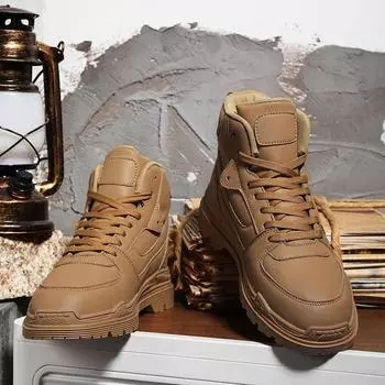Fashion Mens Boots Classic High Tops Men s Ankle Tooling Boot Outdoor Thick Bottom Casual Shoes Waterproof Fashion Elastic Autumn Winter 39 хаки
