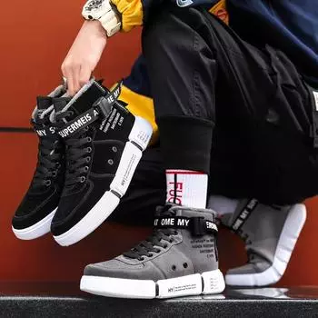 Fashion Mens Boots High Top Sneakers Plus Cashmere Winter Boots Men Round Toe Outdoor Casual Zapatos De Hombre Dropshipping 39