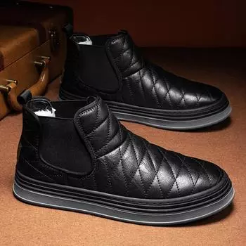 Fashion Mens Boots slip on Winter High-top Sports plush cotton Shoes for Men Keep Warm Mens High-quality Snow Platform Boots men 38 чёрный