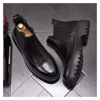 Модные мужские повседневные деловые свадебные ботинки челси черные модные резные броги ковбойские оригинальные кожаные ботинки осень-зима botas 235 чёрный