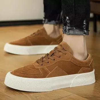 Fashion Mens Casual Shoes, Genuine Leather Mens Shoes, Lace-up Thick-soled Mens Sports Shoes, Breathable Lightweight Skate Shoes for Men 39 чёрный