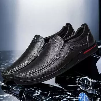 Fashion Mens Casual Shoes slip on fashion Classic Designer Leather Luxury Brand Shoes Comfortable Business Dress Shoes Men moccasins 6.5 чёрный