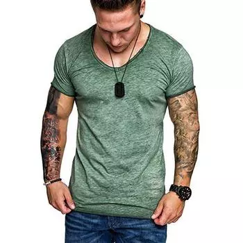 Fashion Mens Casual Tops Tshirt Short Sleeve Vneck Slim Fit Muscle Shirts Tee 2XL