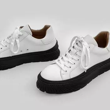 Fashion mens casual white shoes lace-up original leather flats shoe designer platform sneakers young street style footwear zapatos 6.5 чёрный