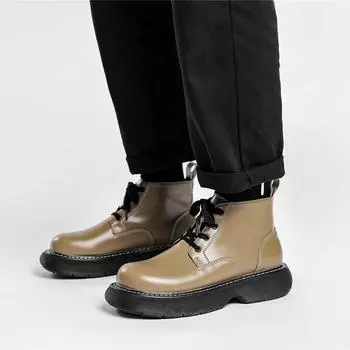 Fashion mens fashion autumn winter boots lace-up platform shoes outdoors genuine leather boot street style handsome chunky ankle botas 6.5