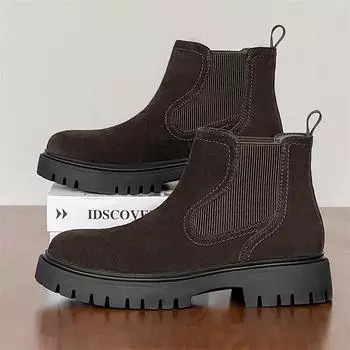 Модные мужские вечерние ботинки челси для ночного клуба, черные, коричневые, из коровьей замши, кожаные туфли, ковбойские ботинки на платформе, красивые ботинки на щиколотку, botas hombre 240 чёрный