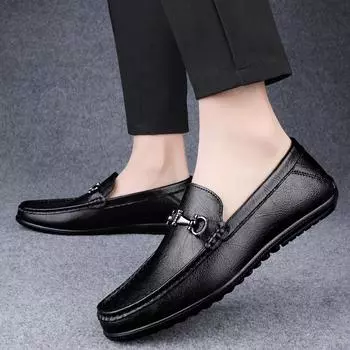 Fashion Mens Genuine Leather Shoes Wedding Business Dress Loafers Men Breathable Summer All-match Driving Shoes Casual Footwear 37 чёрный